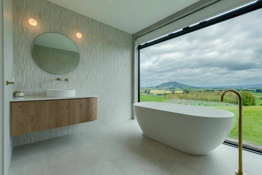 Bathroom with view and bespoke vanity