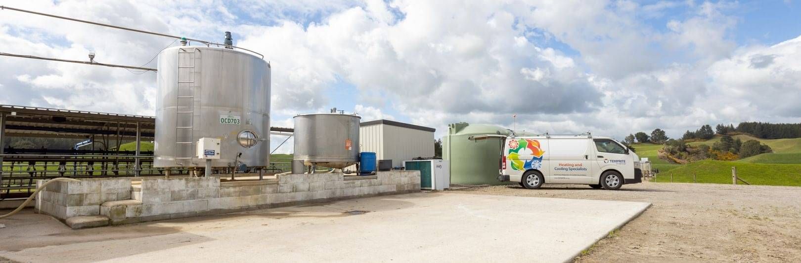 Dairy farm milk vats and cooling system serviced by Temprite