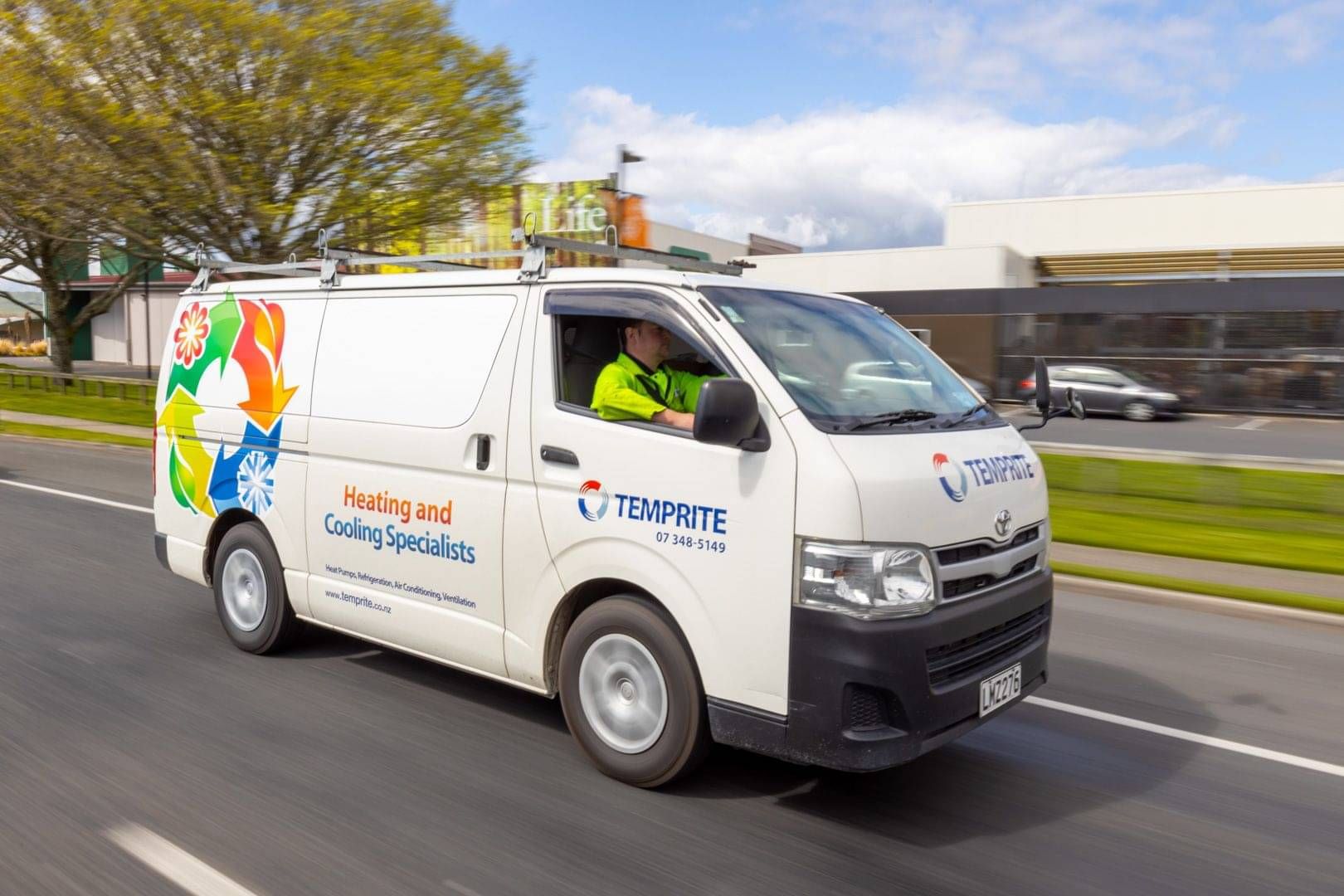 Temprite heating and cooling specialists van on the road in Rotorua