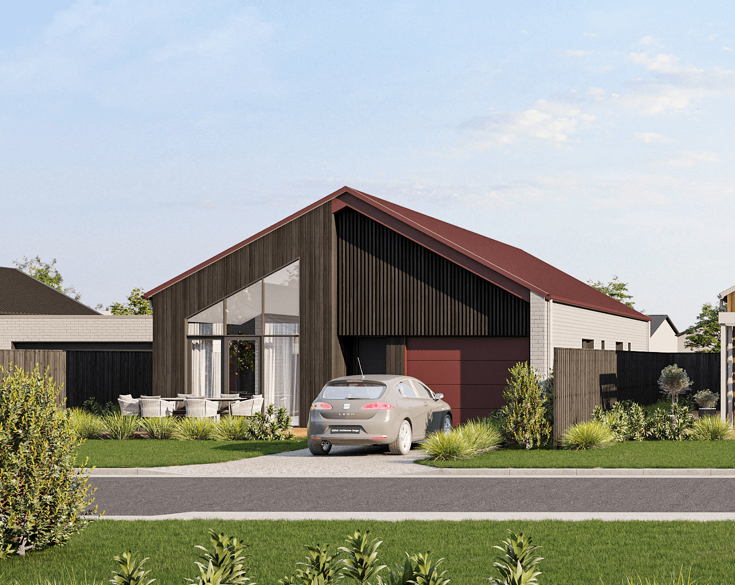 Maplewood, Morrinsville property subdivision for sale. Dark SCoria colour palette shown on a house design.