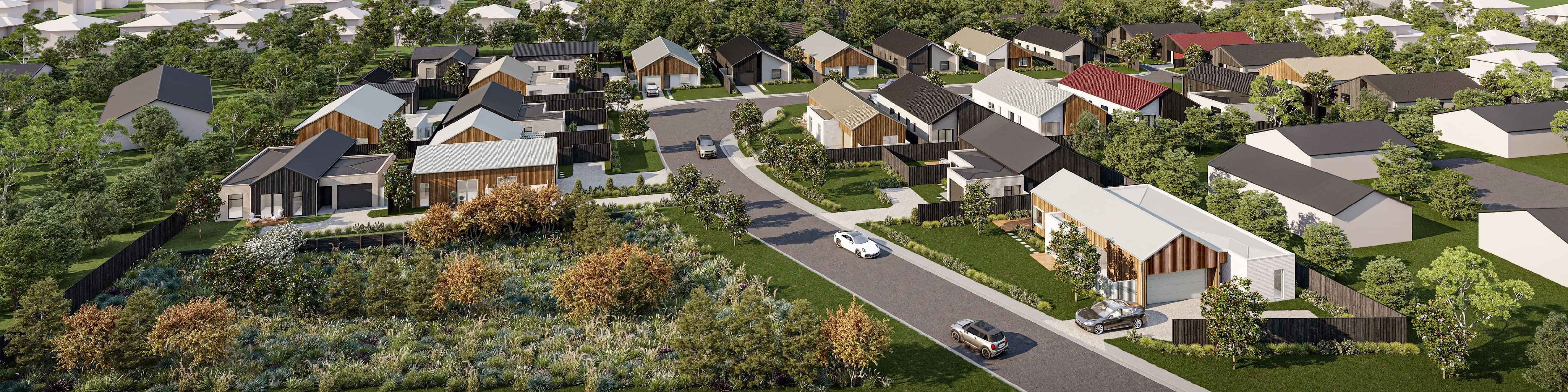 new subdivision in Morrinsville, Waikato. New homes and community living, family design. Cornerstone have created Maplewood.