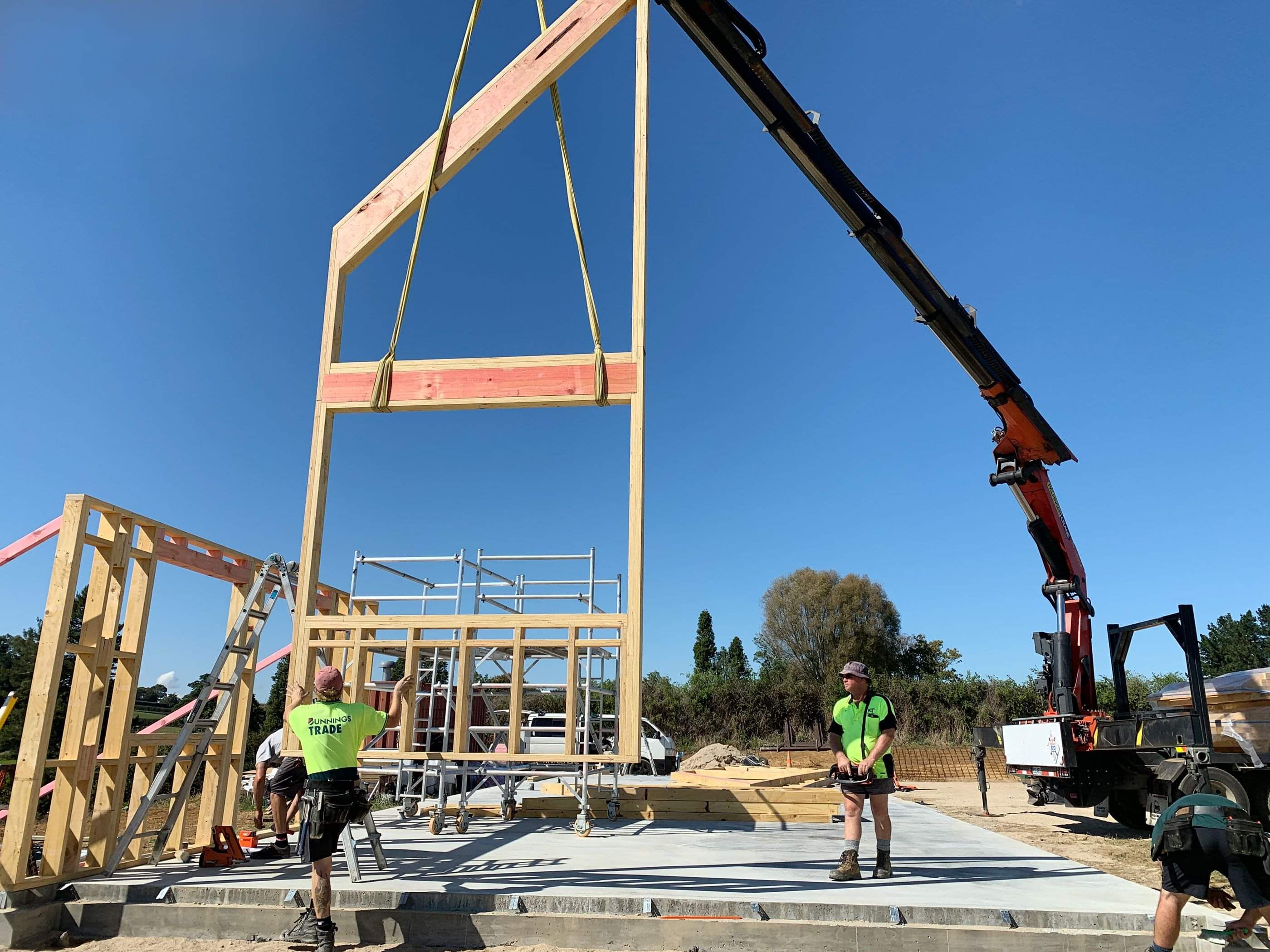 Framing going up on new shed structure by Ultra Built Sheds team. Te Awamutu, Waikato.