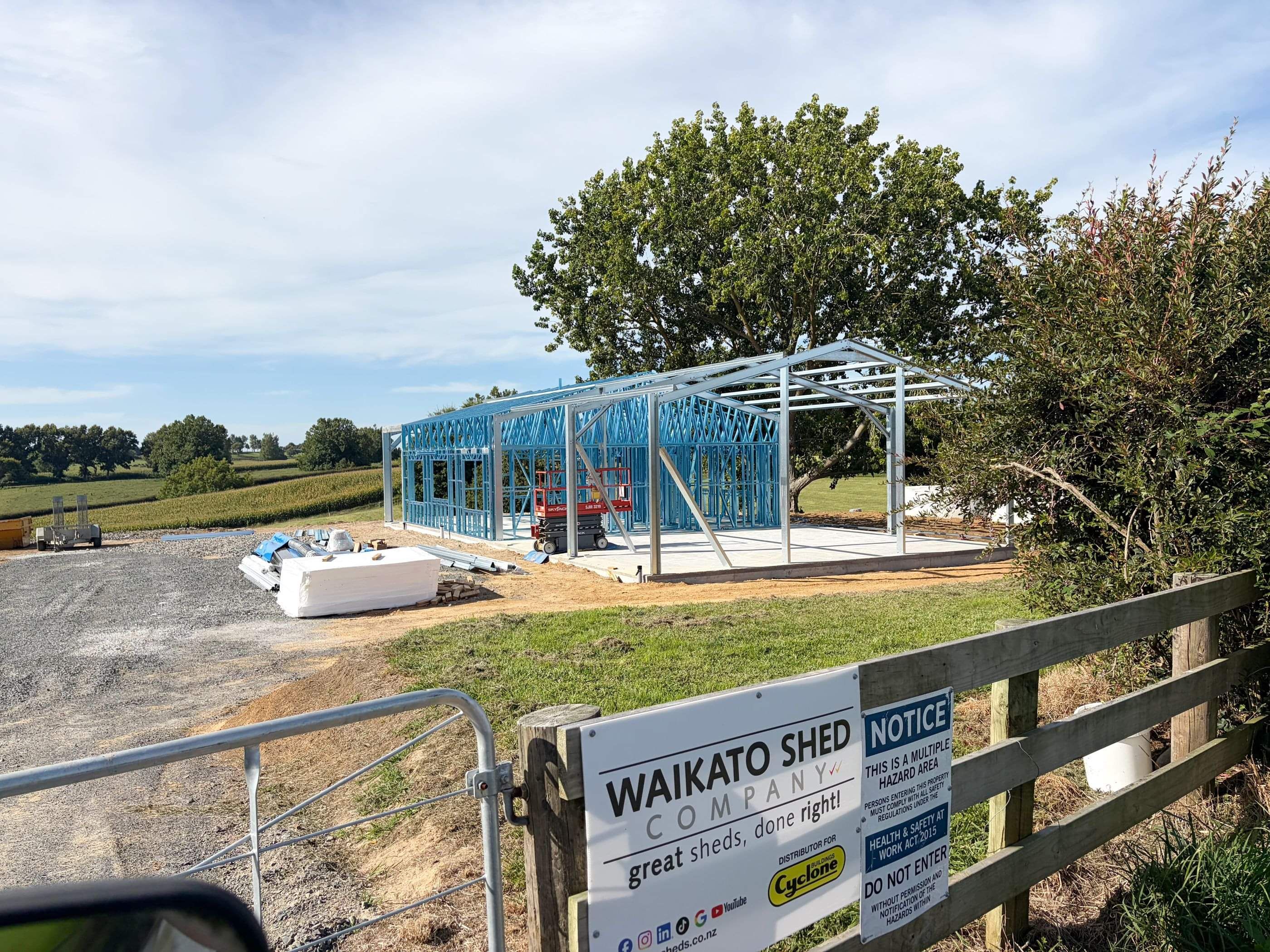 Steel shed structure being built by Ultra Built Sheds. Te Awamutu, Waikato.