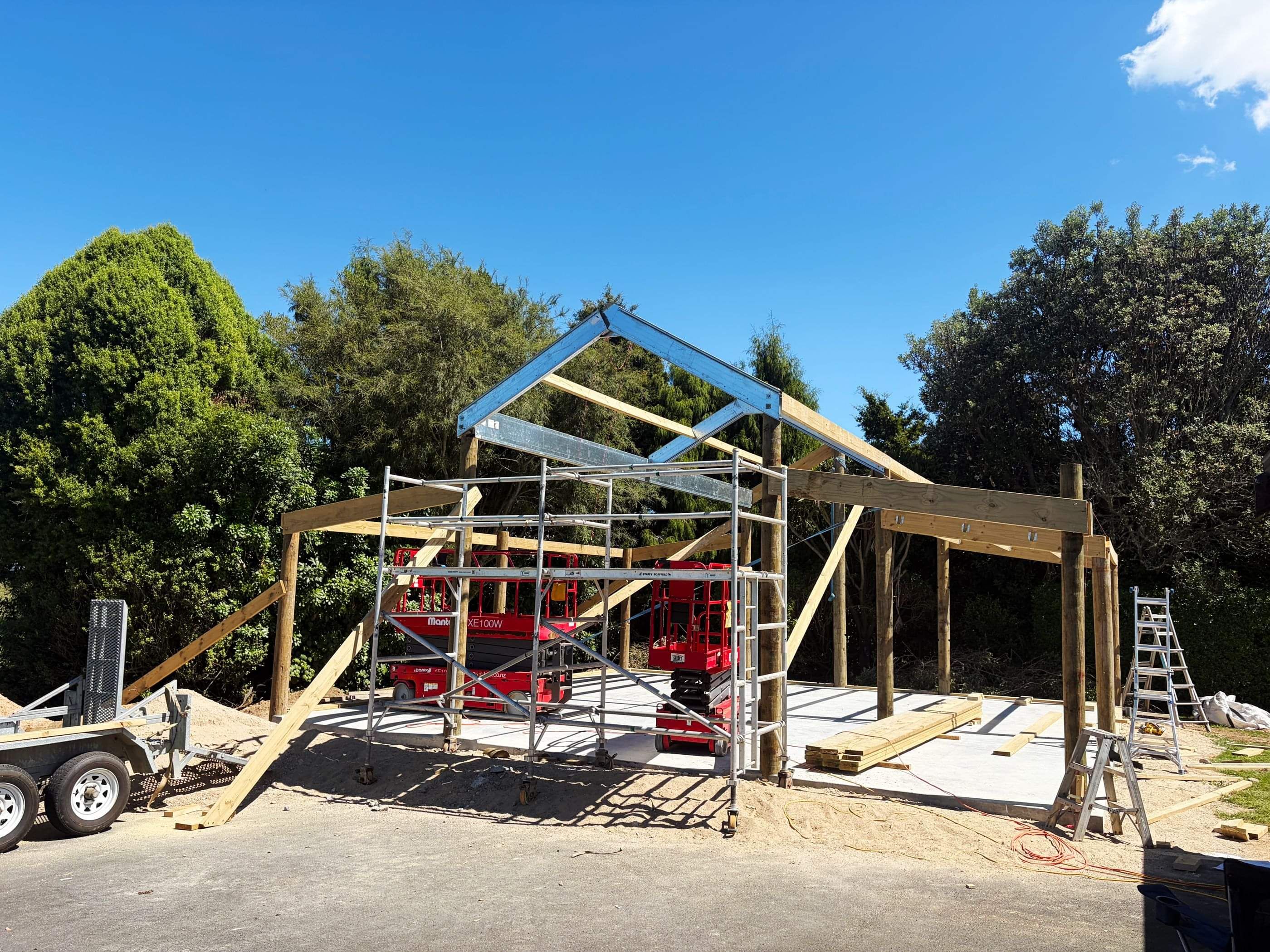Shed structure being built by Ultra Built Sheds. Te Awamutu, Waikato.