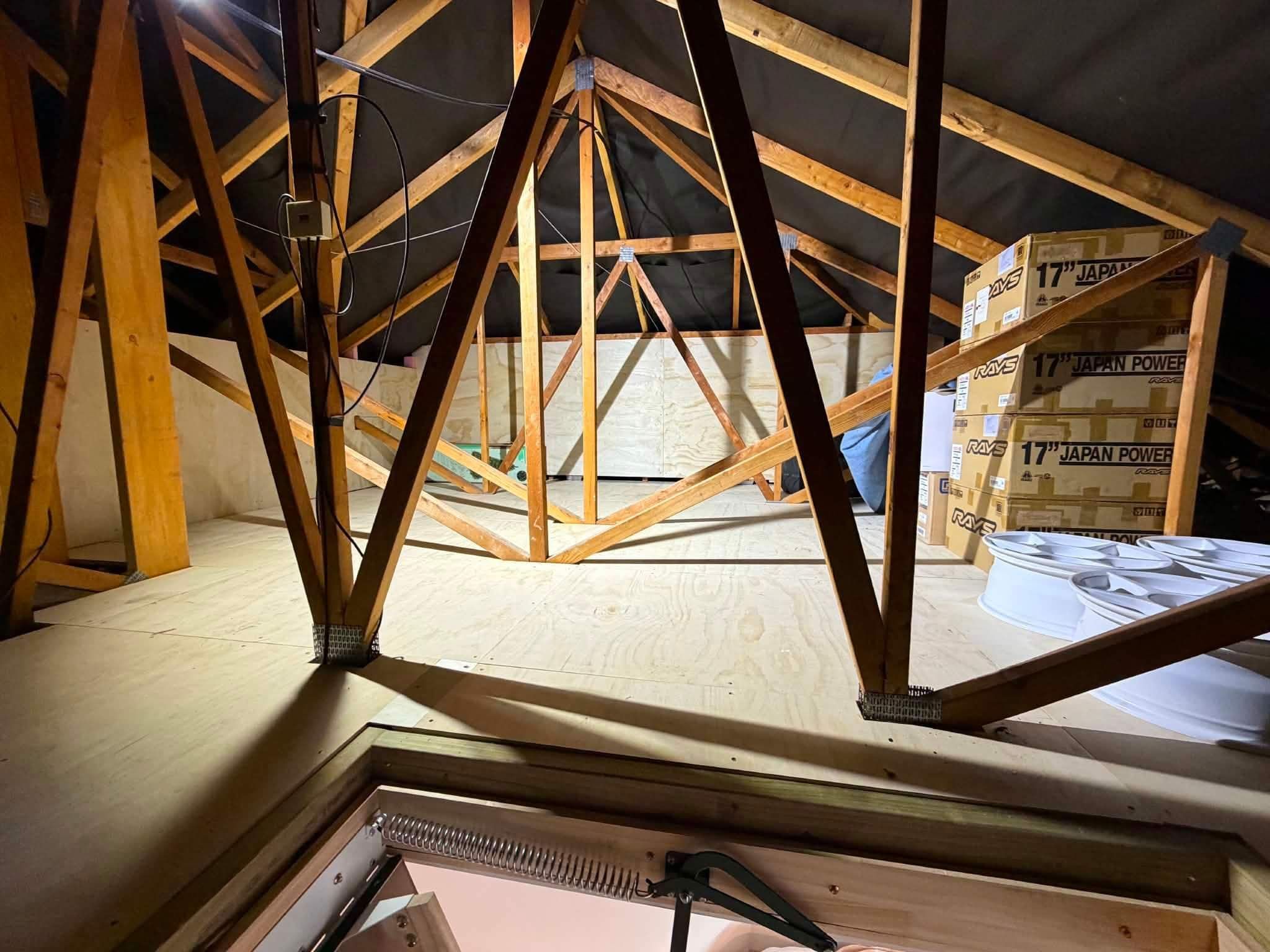 Finished attic flooring for roof space storage