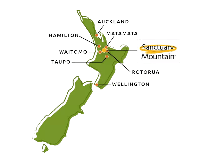 Location map showing Sanctuary Mountain Maungatautari in New Zealand