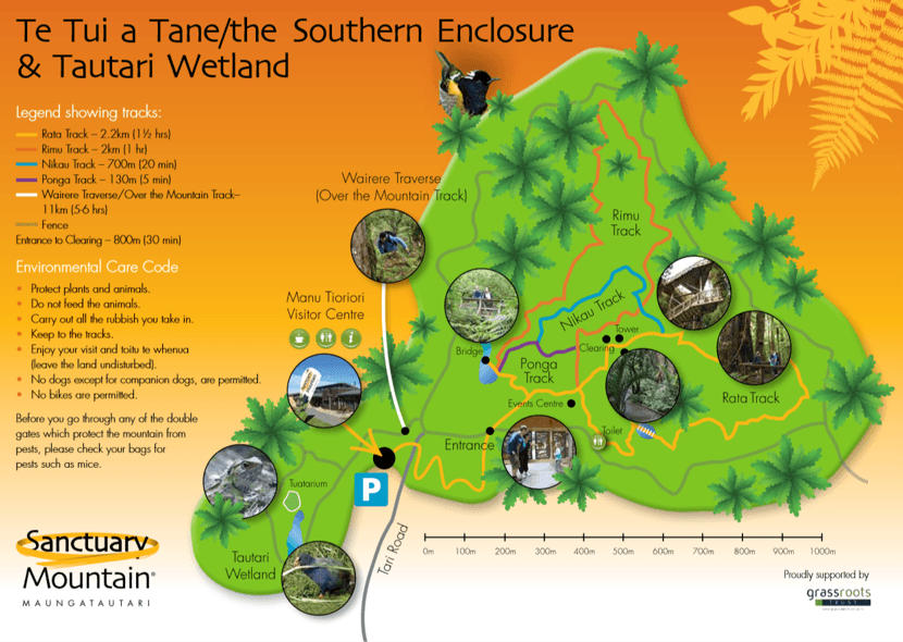 Te Tui a Tane Southern Enclosure and Tautari Wetland trail map
