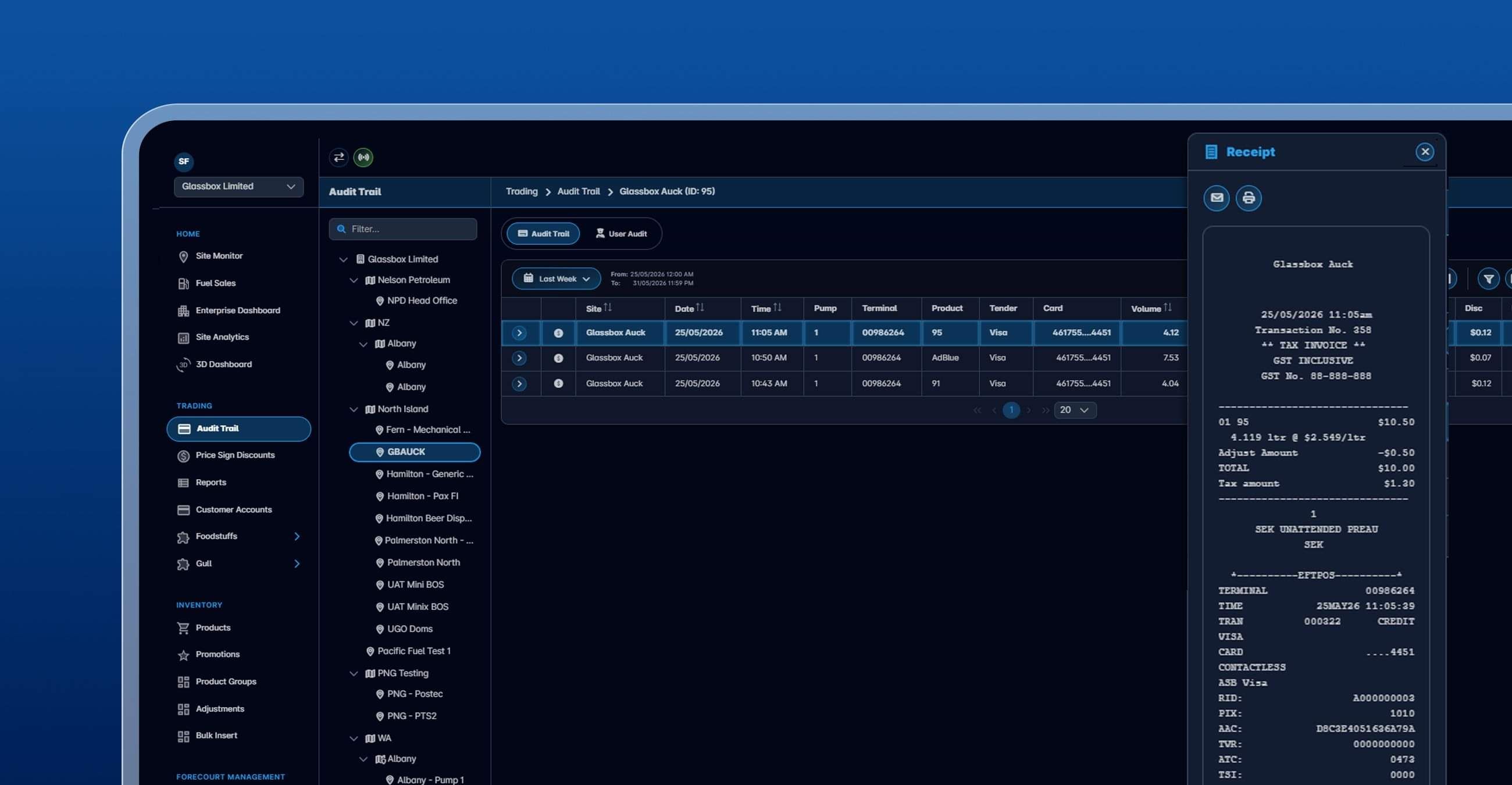 Glassbox Digital Receipting & Loyalty dashboard showing customer engagement and loyalty programme data