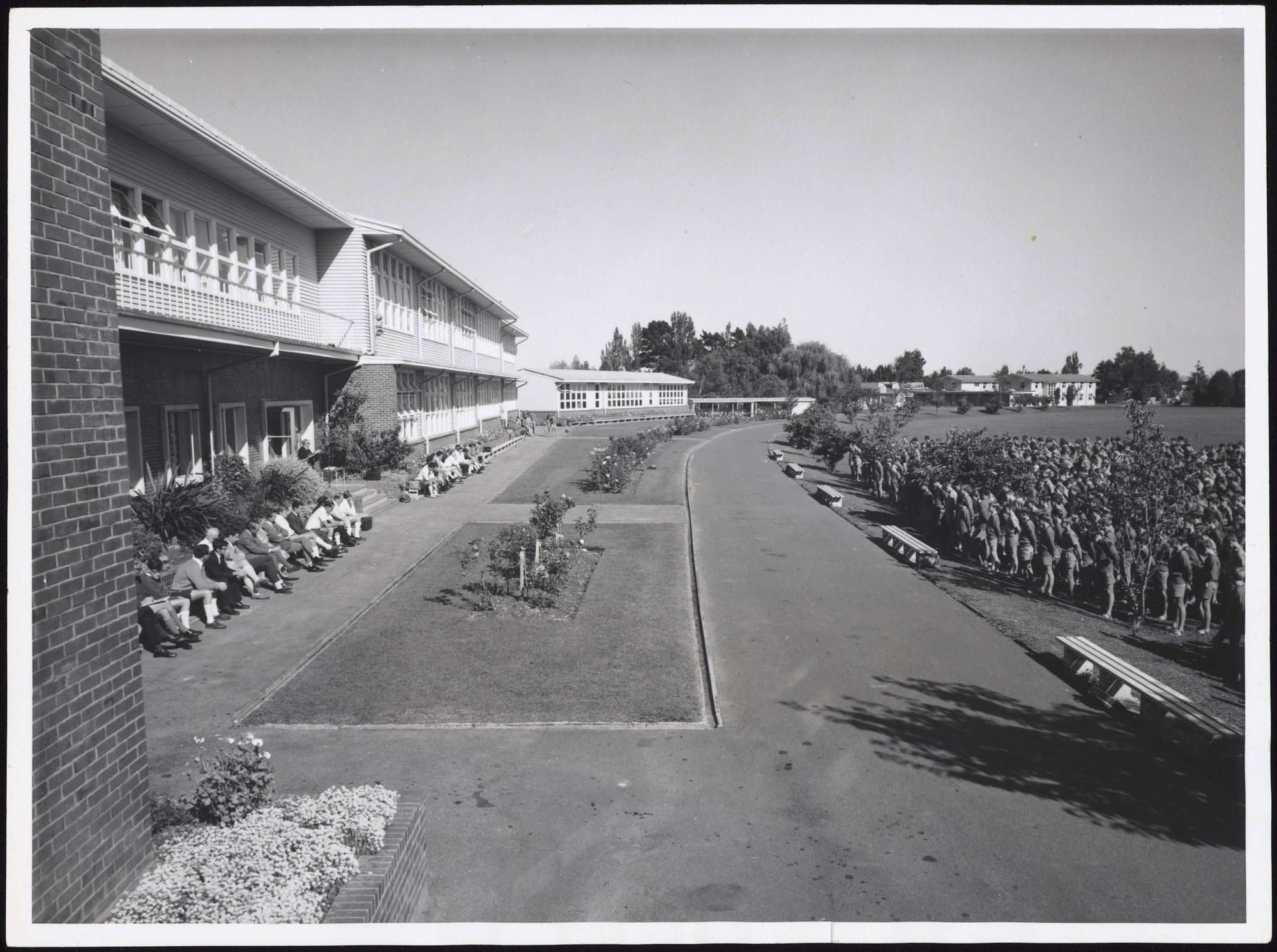 Outdoor assembly, Hamilton Boys' High School, 1969, 995.151 H22 (3) (Photocopy in Public Reference File)