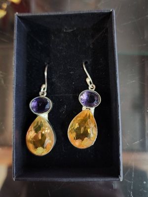 CT280756G - Bi-colour Tourmaline and Amethyst Lab Created S/S Earrings