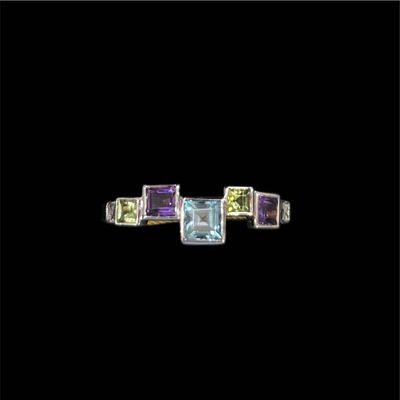 T0017 - 9CT White Gold Ring -Amethyst, Topaz, Peridot