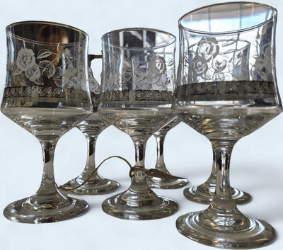 6 x Etched Wine Glasses