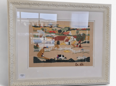 Framed Embroidered Rural Landscape