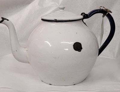 Large White Enamel Teapot