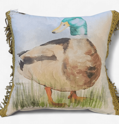 English Bird Cushion backed with Yorkshire Tweed