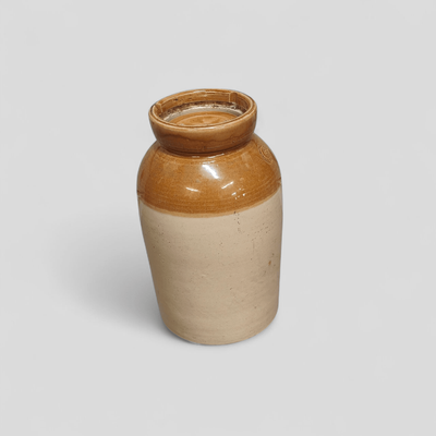 Beige and Brown Crock With Lid