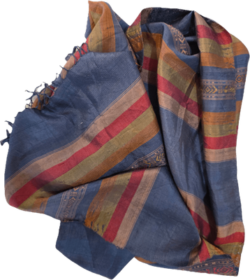 Blue, and multi coloured Silk Scarf- Long