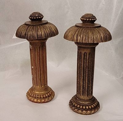 A Pair of Gold Coloured Column Curtain Finials
