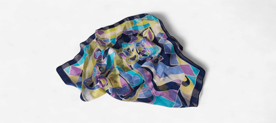 Small silk scarf blue purple green