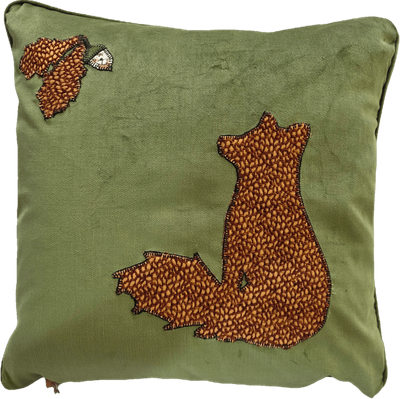 Green velvet fox cushion