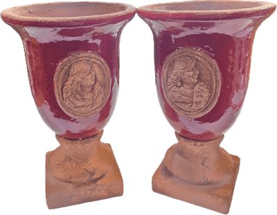 Pair of Red and Terracotta Urns