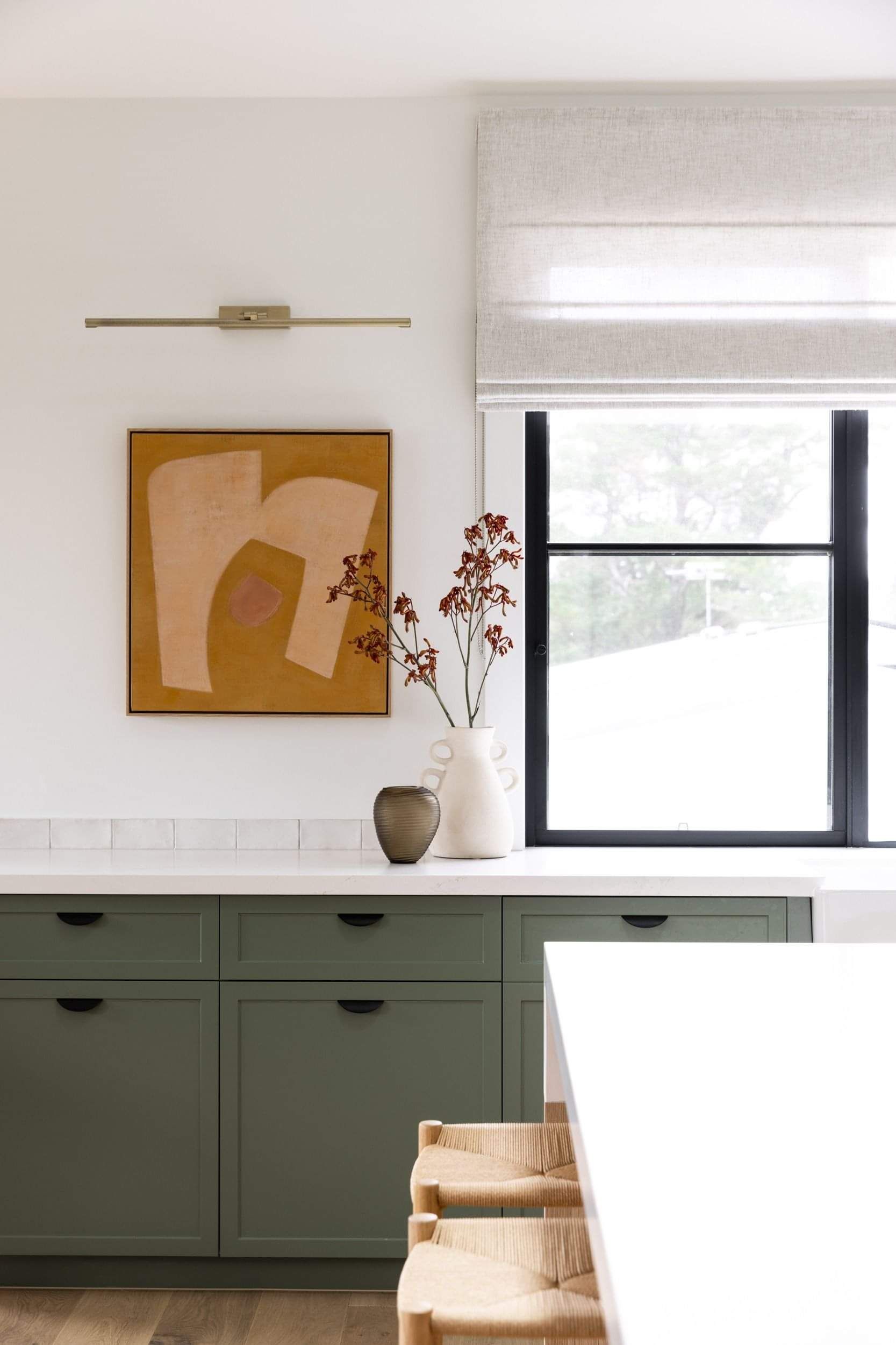 Custom Roman blind in a modern kitchen