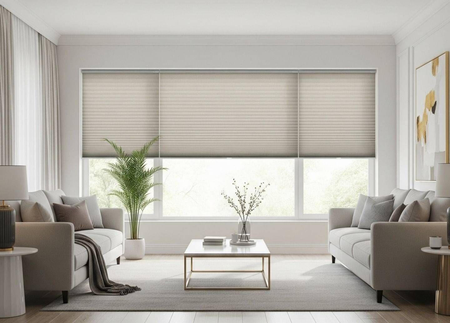 Custom honeycomb blind fitted to a living room window