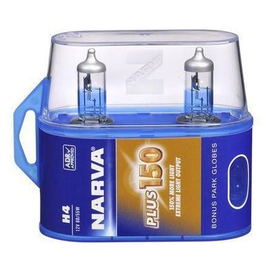 H4 Headlight Bulb 12V P43T Plus150 Twin Pack