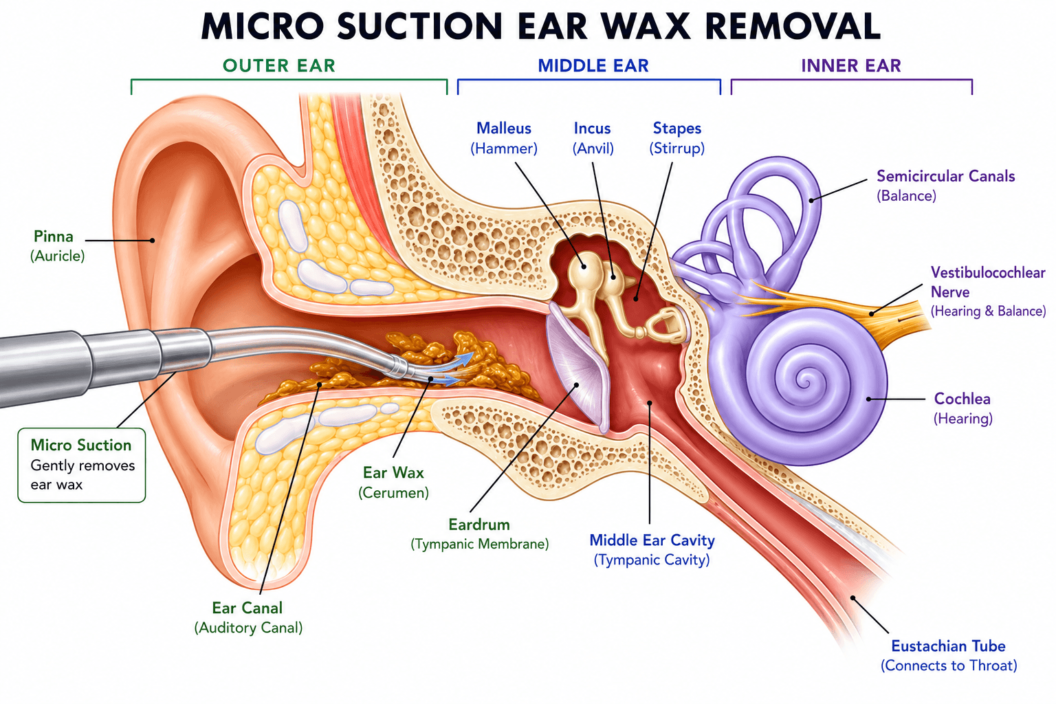 Drawing of the anatomy of the ear