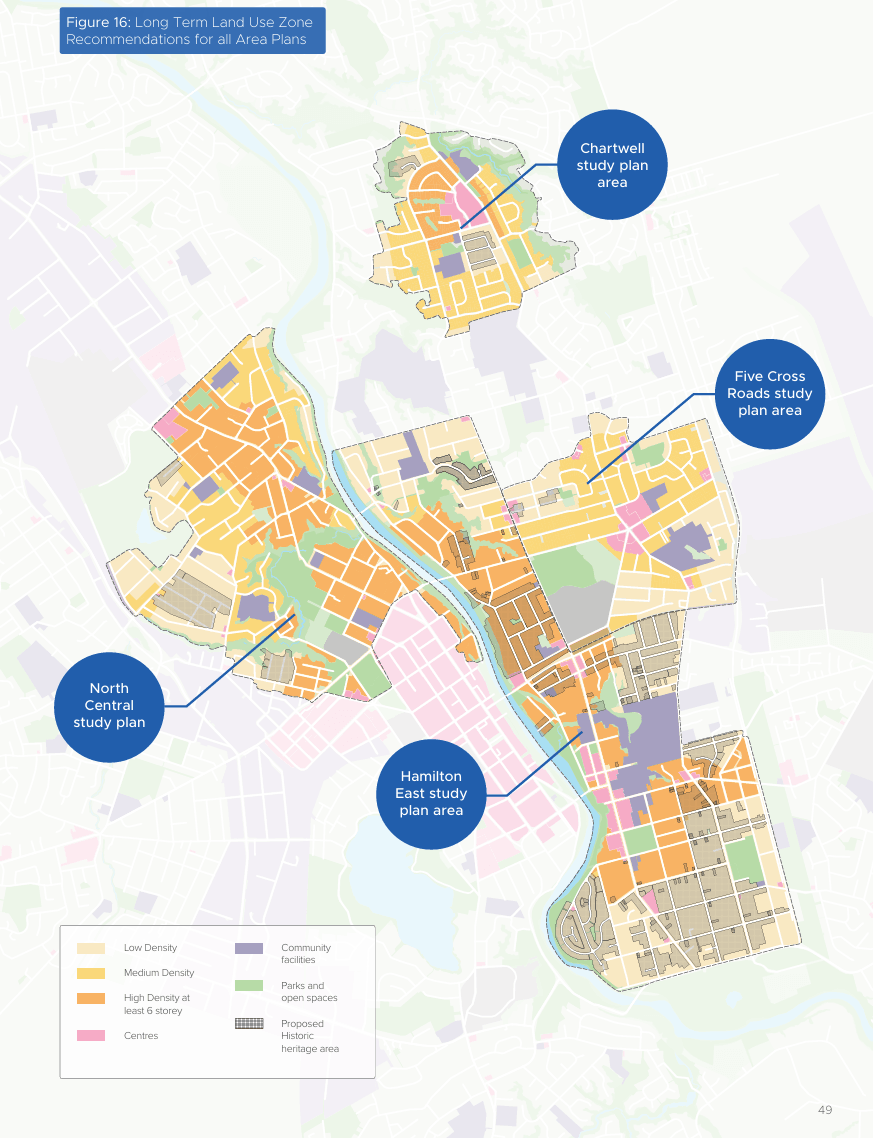 Map showing Hamilton Area Plan study areas