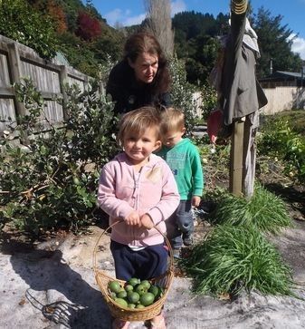 Children with produce at Lake Okareka Preschool