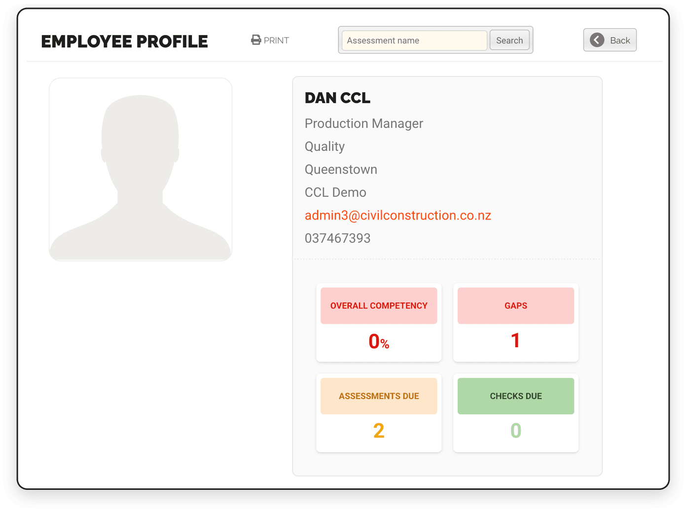 CheckSafe competency profile showing an employee’s skills, qualifications and competency status