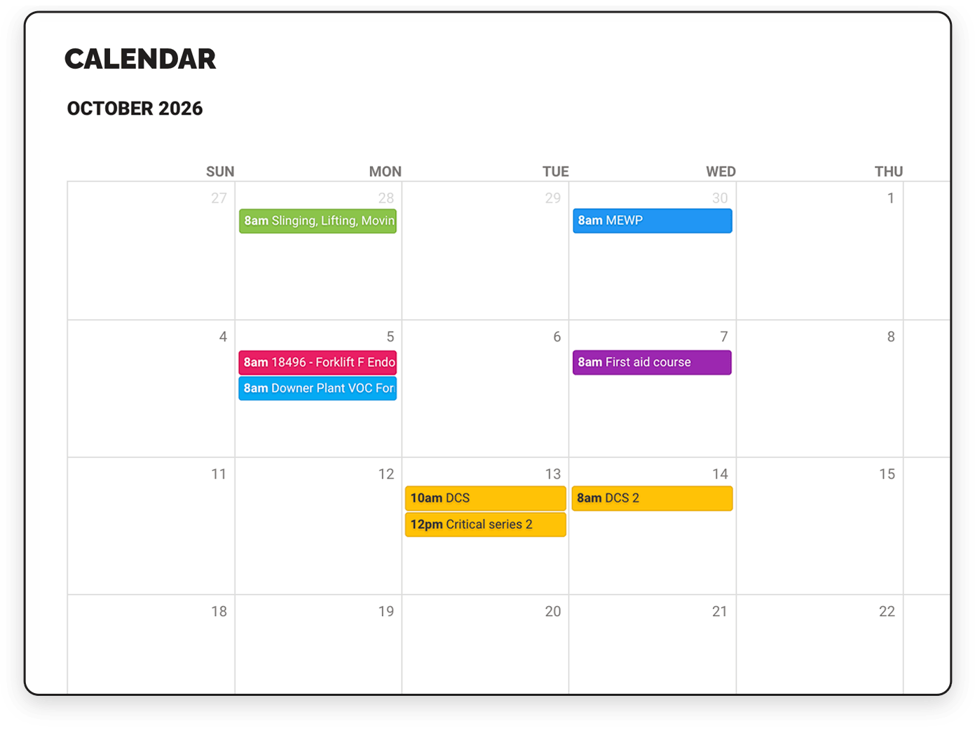 CheckSafe calendar used to plan and schedule employee training