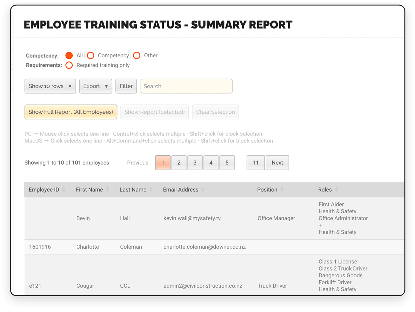 CheckSafe workforce records showing a centralised view of worker competency and compliance