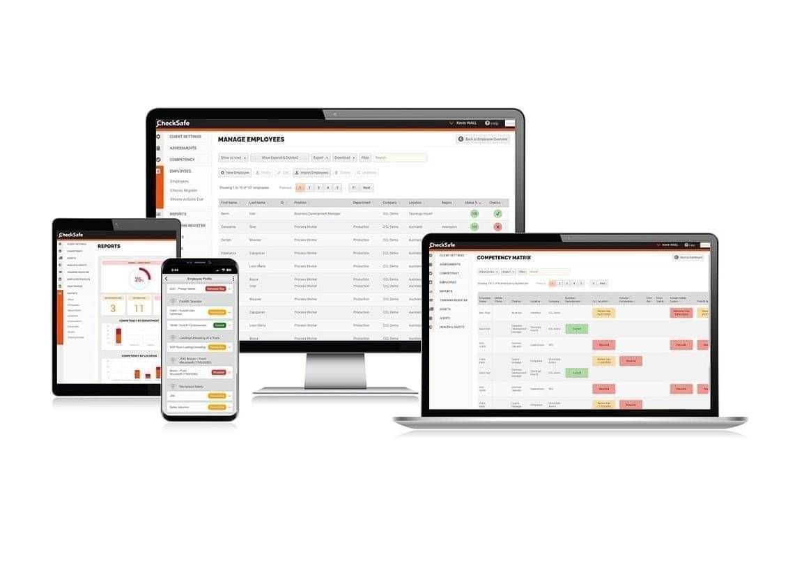 CheckSafe online risk management software shown on desktop, tablet and mobile devices