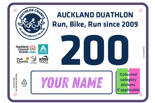 Auckland Duathlon Race Number Bib