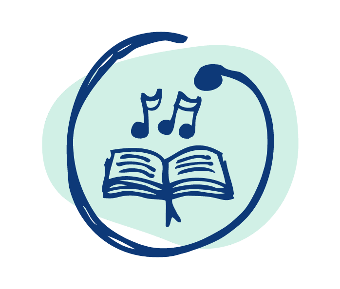 Icon of a open bible and music notes