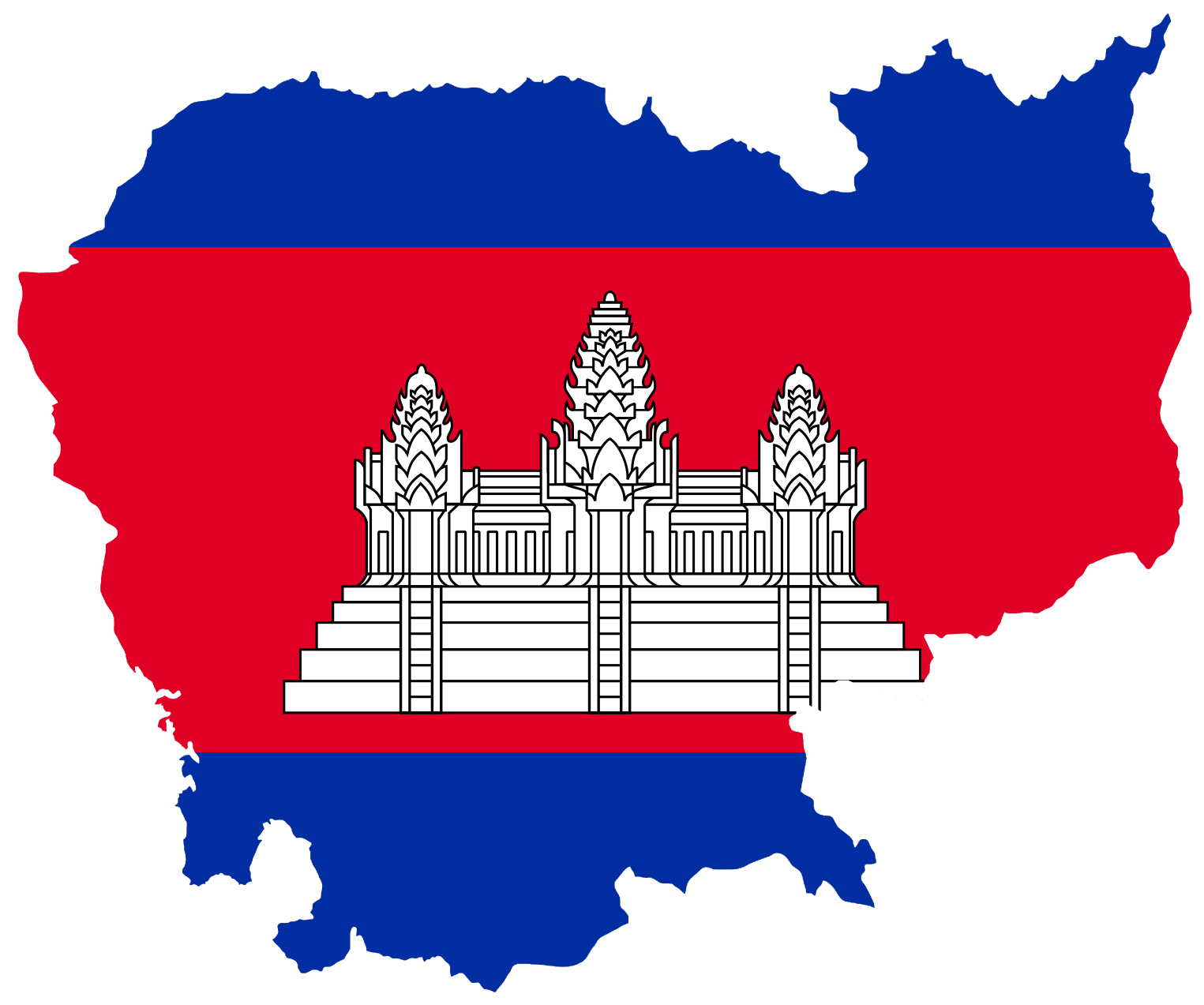 Illustration of Cambodian Flag in the shape of Cambodia Country