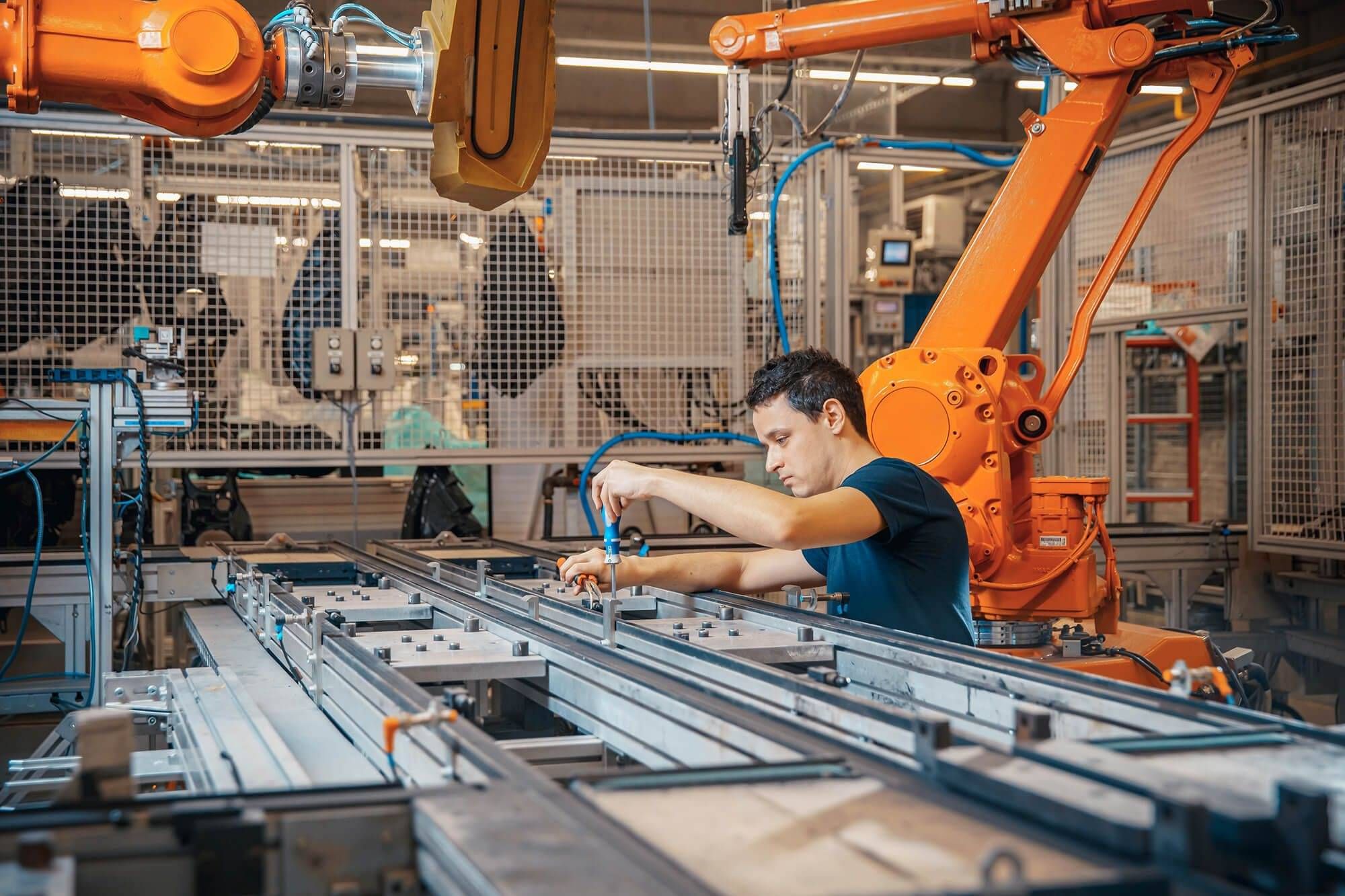 Robotic arm on an automated engineering production line
