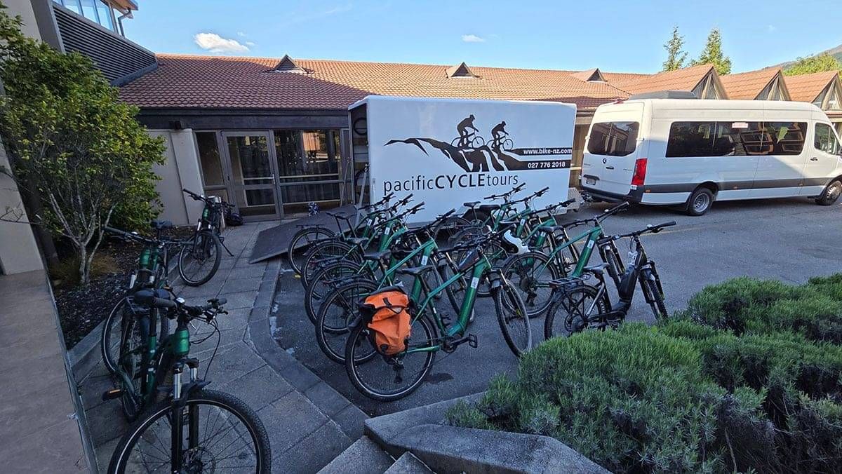 Our Pacific Cycle Tours bikes and the can and trailer to carry it all