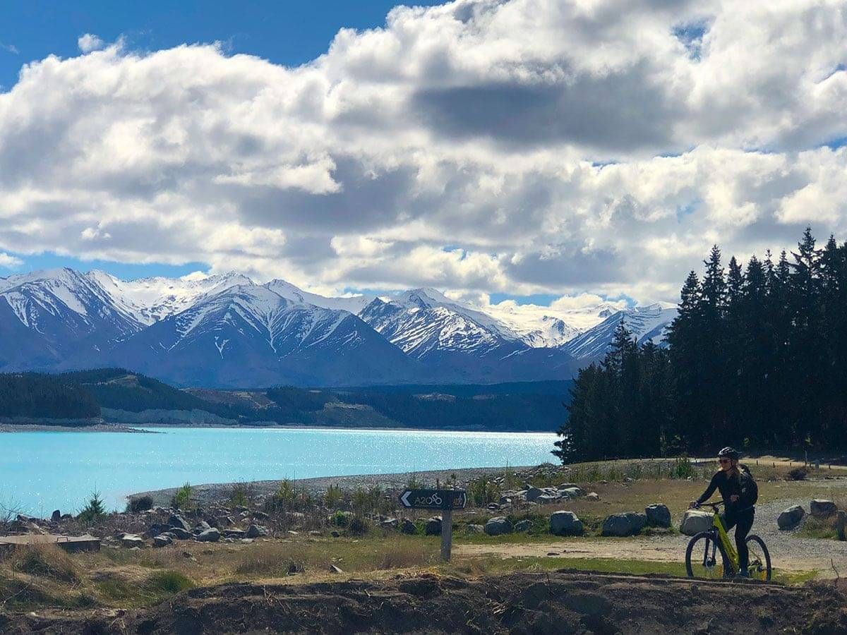 Riding with the majestic South Island Alps in the background with Pacific Cycle Tours