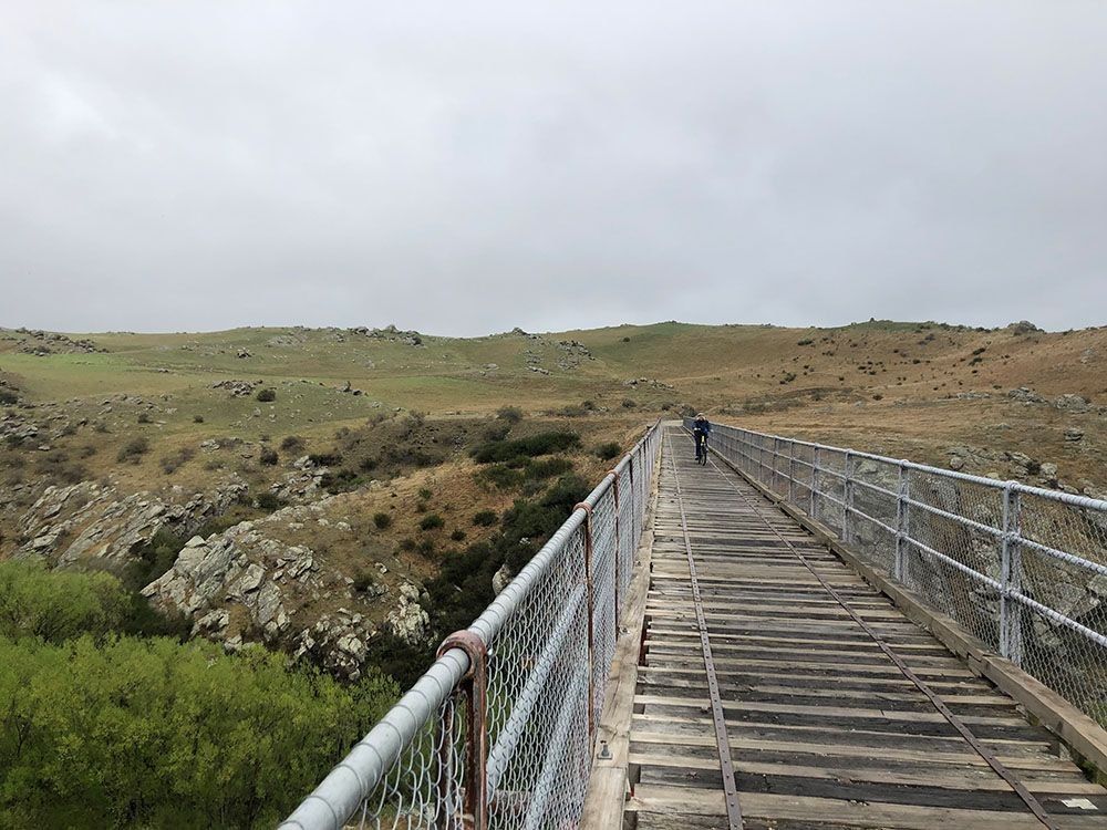 Riding over the rail bridges of the Otago Rail Trail Tour · 4 day, self-guided tour