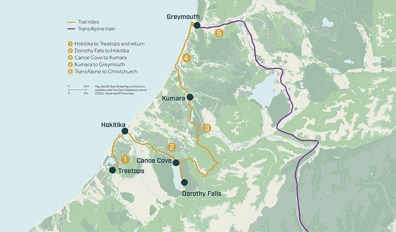 West Coast Wilderness Trail map for Pacific Cycle Tours