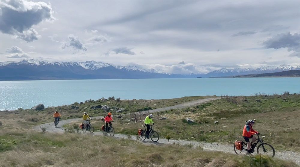 Riding with the Southern Alps in the background