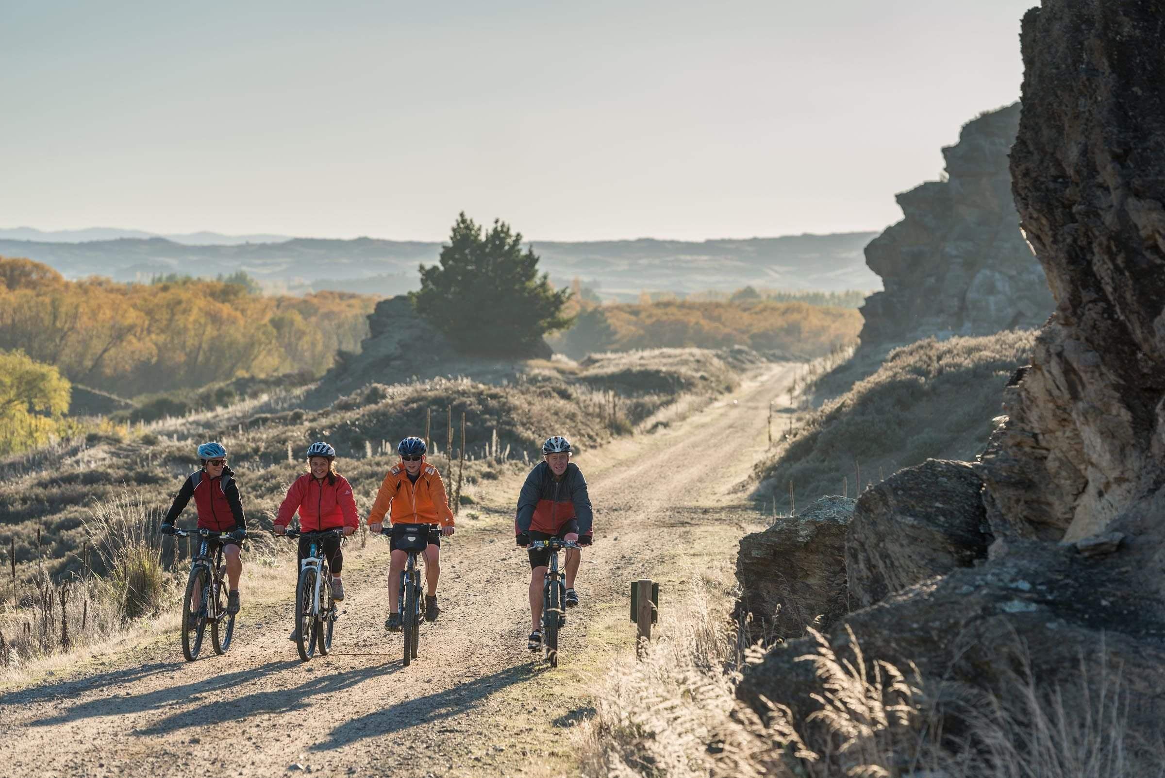 four riders along the Otago Central Rail Trail