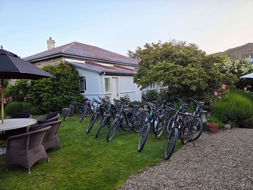 Rows of bikes parked up for the night outside a hotel in New Zealands South Island