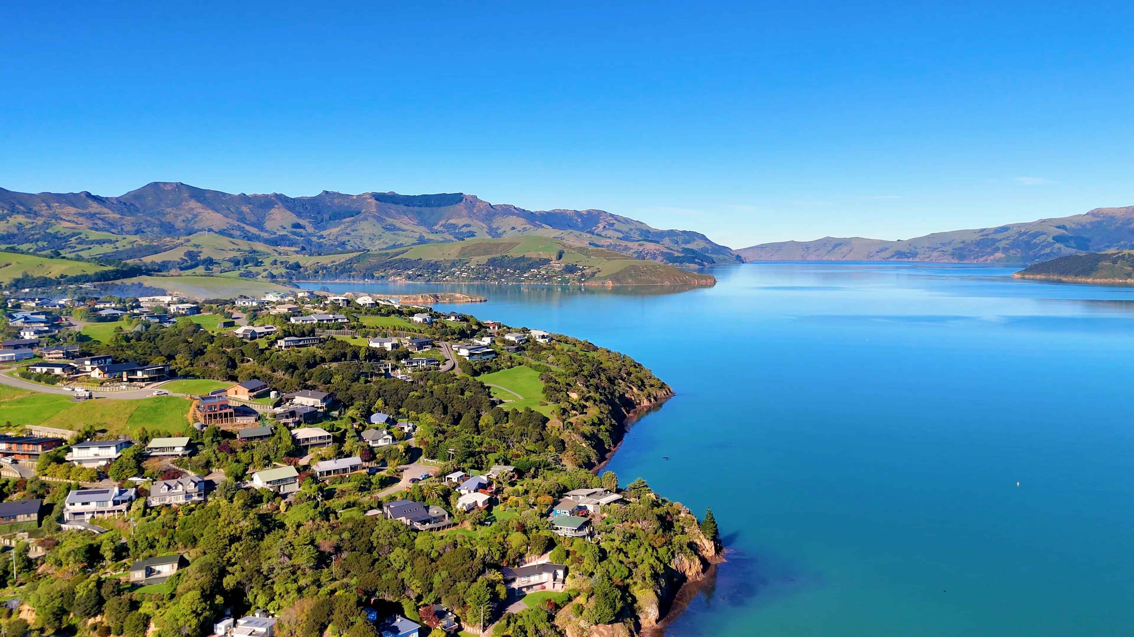 Aerial view of Akaroa New Zealand