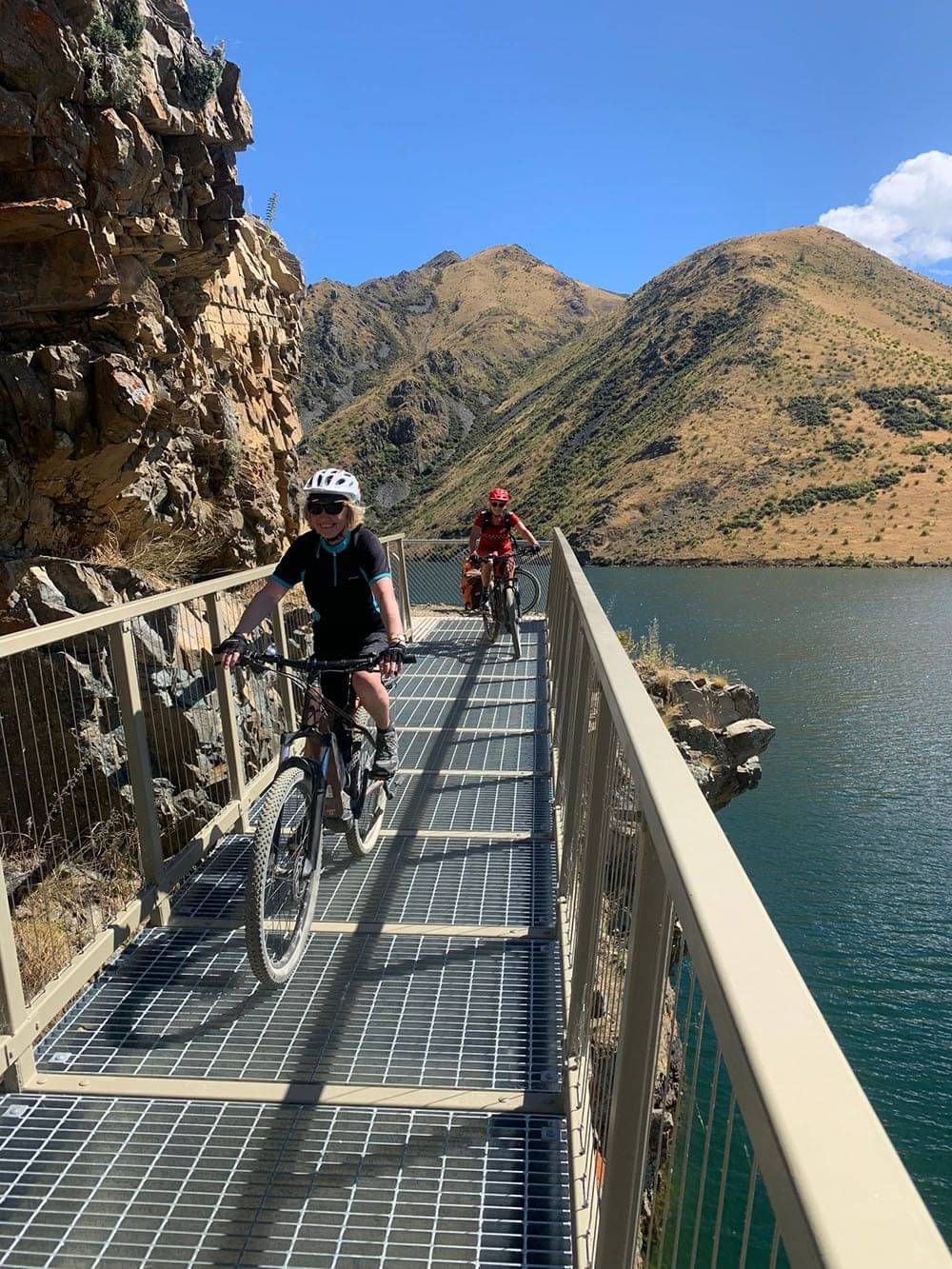 Riding along the bridges on the Lake Dunstan Trail