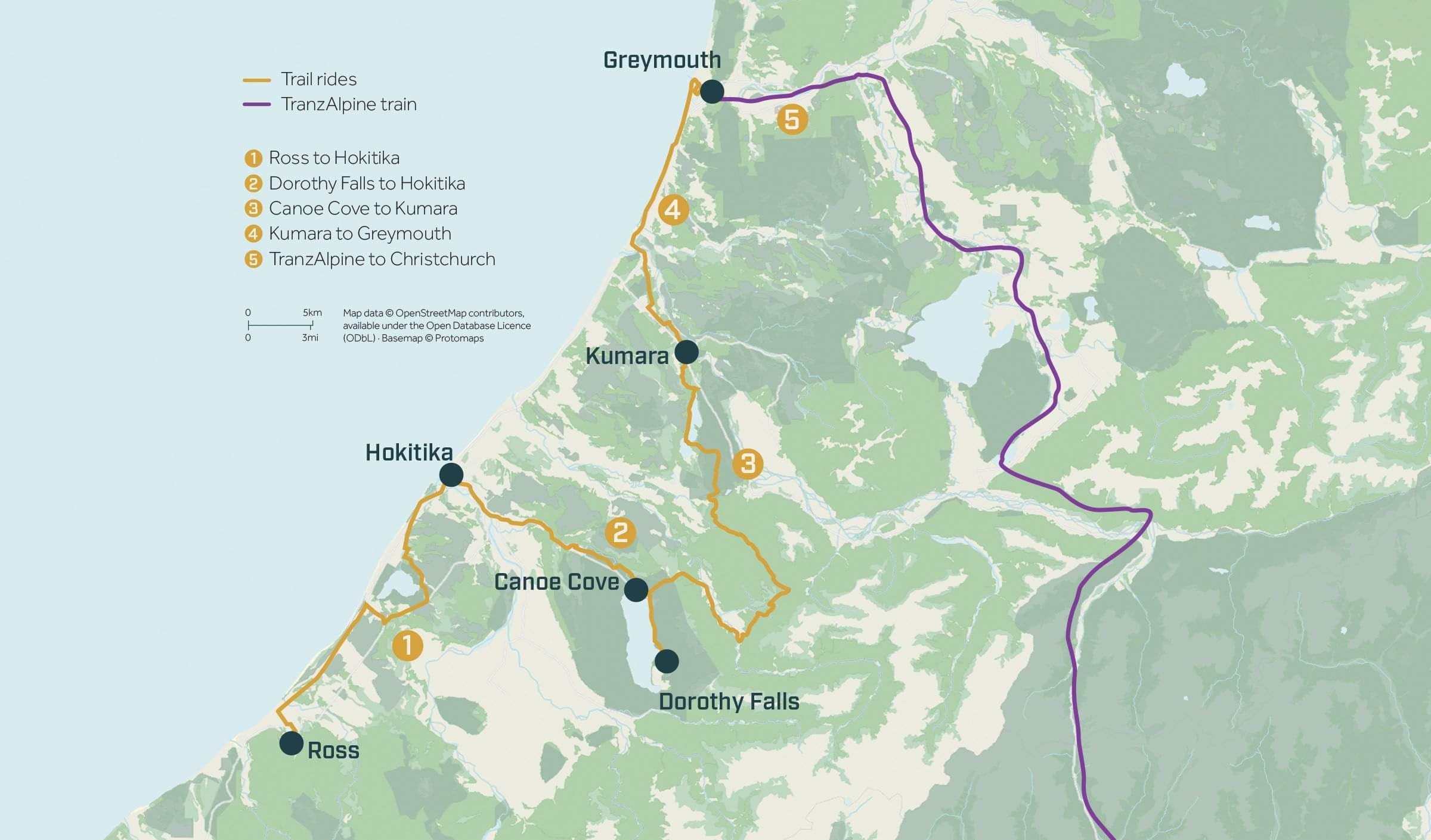 West Coast Wilderness Trail Map for Pacific Cycle Tours South Island