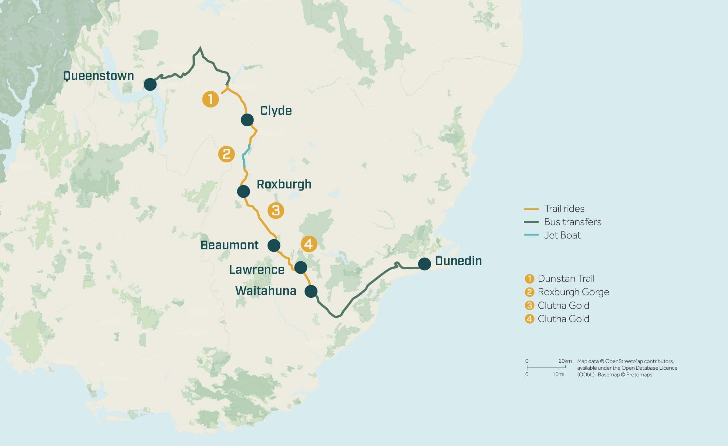 Otago Triple Treat tour Map for Pacific Cycle Tours South Island